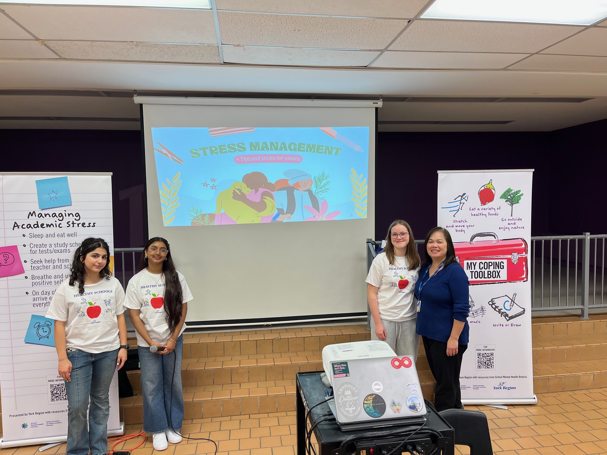 Thornlea Secondary students and a Public Health Nurse prepare for a mental health workshop.